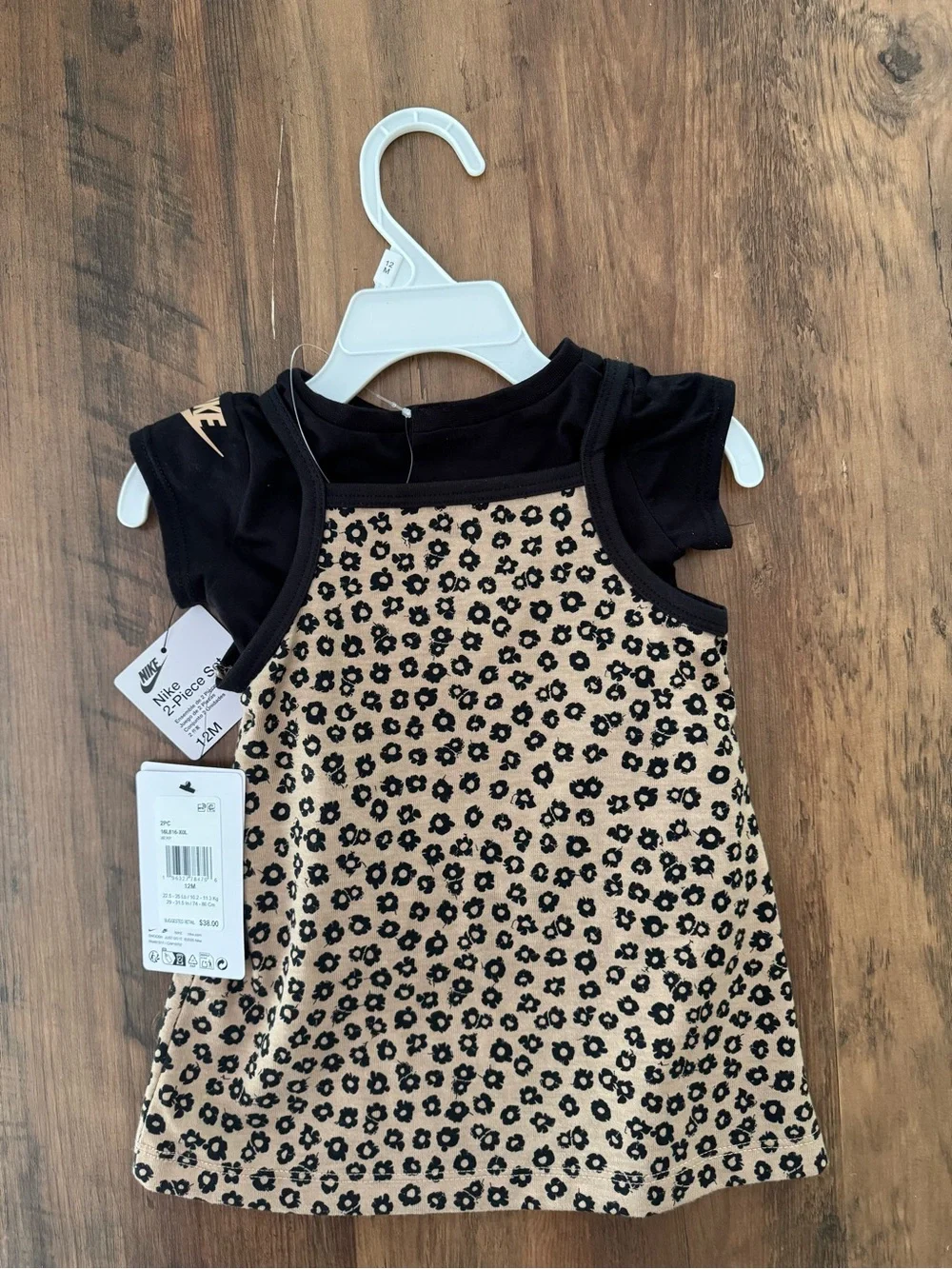 12m Nike Black & Beige2 Piece Floral Tank Dress W/ Logo